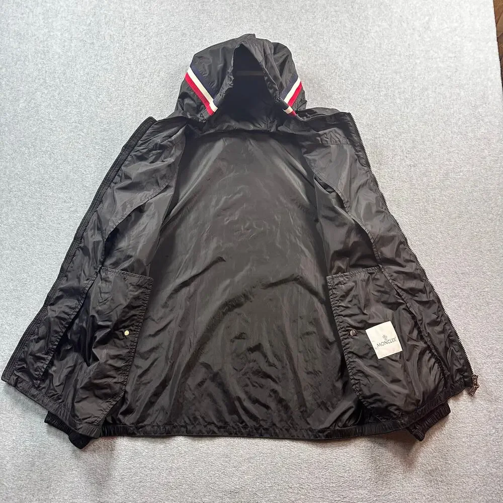 Moncler Grimpeurs Hooded Windbreaker Jacket Black Tricolor Trim Size 3 / Large